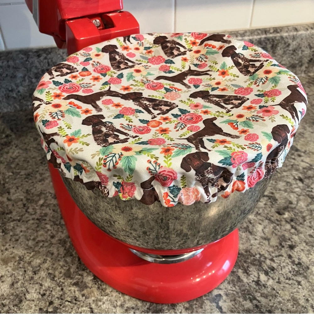 German Shorthaired Pointer Dog Floral Fabric Stand Mixer Mixing Bowl Cover 8-10”